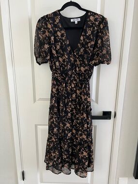 Mimi Chica Black Midi Dress with Tan Floral Print